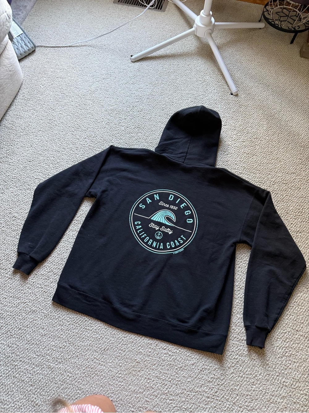 Women’s Hanes San Diego, California Coast Black Hoodie with Teal Logo